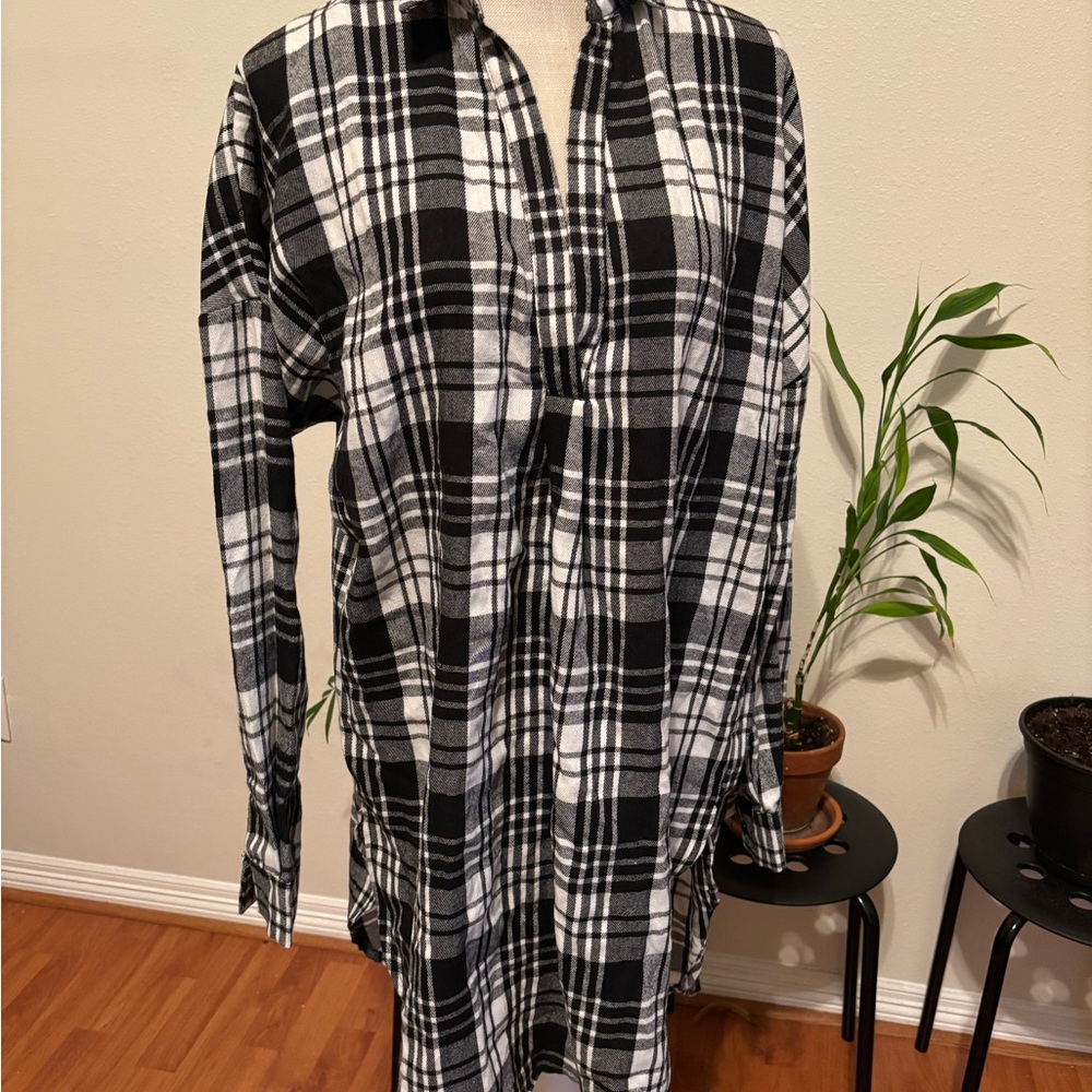 Fashion Nova Black and White Plaid Midi Dress